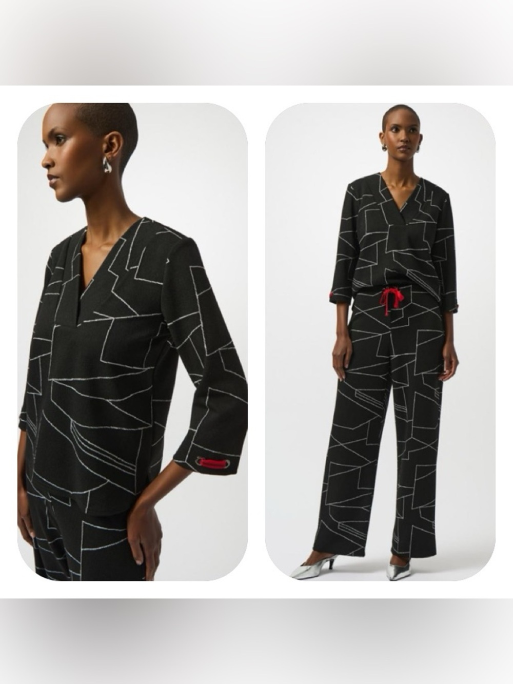 Joseph Ribkoff Black/White Jacquard Top